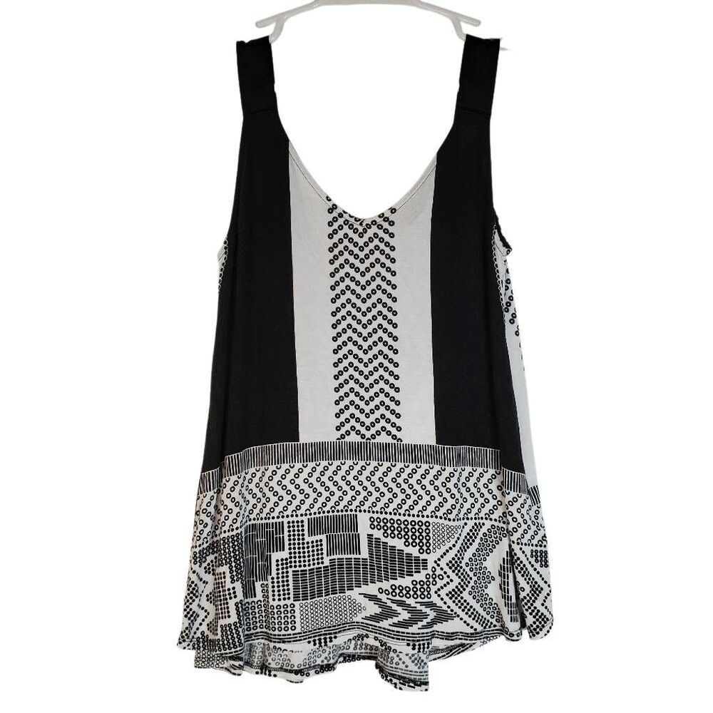 Tribal Geometric Black White High-Low Sleeveless Tank Top XS